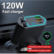 Resim Challenger Siyah 5i 1 Arada Süper Hızlı Araba Şarj Cihazı Geri Çekilebilir Kablo Iphone Usb Galaxy Uyumlu 