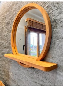Resim 30x30 Cm Raflı Masif Kayın Ağacı Yuvarlak Ayna İskandinav Tarzı Antre Ve Banyo Aynası Siyah 