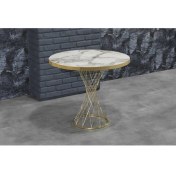Resim Trendy Assel 90X90 Yasemin Beyaz Mermer Görünümlü Kenarı Gold Hasır Ayaklı Mutfak Masası 