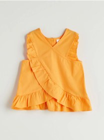 Resim LC Waikiki LCW Kids Turuncu Bisiklet Yaka Basic Kız Çocuk Bluz ve Şort 2'li 
