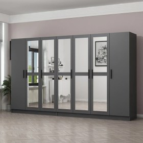 Resim Minar Kale 7 Kapaklı 5 Aynalı 4 Çekmeceli Dolap Antrasit 190 cm 