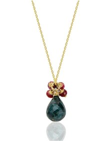 Resim Gümüş Altın Yaldılzı Kök Zümrüt Ve Kök Yakut Doğal Taşlı Damla İkili Set Barcode Rose Gold 