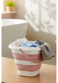 Resim Snippy Accord - Kare Silikon Katlanabilir Çamaşır Sepeti - Akordiyon Katlanır Sepet Kirli Sepeti Kare 10 Lt Beyaz - Pembe 
