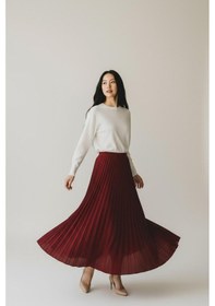 Resim Eren Style Pileli Pamuklu Dokuma Viskon Kışlık Etek 95 Cm - 38-48 Bordo 