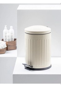 Resim Vintage 5 Lt Yavaş Kapanır Kapaklı Ofis Mutfak Banyo Balkon Çöp Kovası Krem Krem 