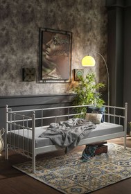 Resim Unimet Lalas Daybed Tek Kişilik Sedir Metal Karyola 90x200 Beyaz (AHŞAP LATALI) 