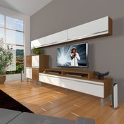 Resim Ekoflex 8 Mdf Krom Ayaklı Tv Ünitesi Tv Sehpası - Ceviz - Beyaz 