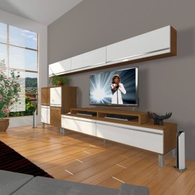 Resim Ekoflex 8 Mdf Krom Ayaklı Tv Ünitesi Tv Sehpası - Ceviz - Beyaz 