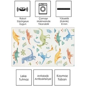 Resim West Home Makinede Yıkanabilir Kaymaz Taban Leke Tutmaz Dinazor Temalı Bebek Ve Çocuk Halısı Oyun Matı Wh 567 Beige Bej 