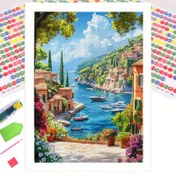 Resim 1pc 5D Tam Delme Elmas Boyama Kiti 30x40cm, Sahil Manzaralı Tuval Sanat, Mozaik El Sanatları Duvar Süsü, Salon Yatak Odası için, Yetişkin Başlangıç için DIY Elmas Sanatı, Çerçevesiz Ev Duvar Süsü Hediye 