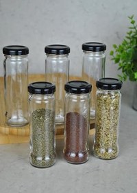 Resim 6 Adet 105 ml Metal Siyah Kapaklı 105 Cc Şeffaf Uzun Cam Kavanoz Baharatlık Beslenme Şişe 