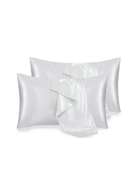 Resim 2 Li İpek Dokulu Saten Yastık Kılıfı 50x70 - Beyaz - Mikrosaten, Saç Ve Cilt Dostu Çok Renkli 