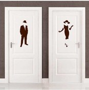 Resim cnpromosyon Ladies And Gentlemen Wc Silüeti Kapı Dekoratif Duvar Sticker, Çıkartma Kahverengi Koyu 