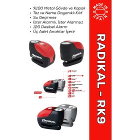 Resim Rk9 Motosiklet Disk Kilit Alarmı 120DB Güçlendirilmiş Su Geçirmez Kilit 