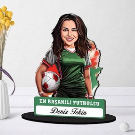 Resim Kişiye Özel Kadın Futbolcuya Hediye Karikatürlü Biblo 