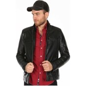 Resim Hakiki Kuzu Derisi Kol İşlemeli Fermuarlı Erkek Deri Ceket Siyah Siyah 