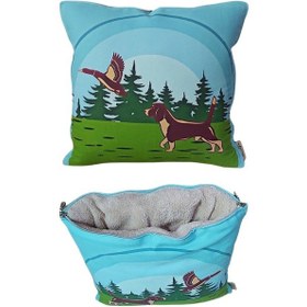 Resim Avcı Av Köpeği Baskılı Battaniyeli Yastık Opsiyonel Kırlent 
