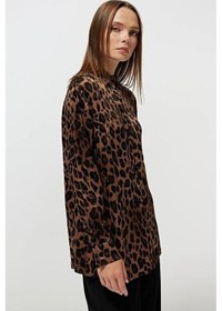 Resim Mixray 4106 Leopar Desen Saten Gömlek Kahve 