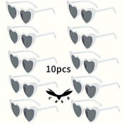 Resim 10 adet Şık Kalp Şekilli Moda Gözlük - Beyaz Çerçeve ile Gri Lens, Düğünler, Partiler ve Fotoğraf Malzemeleri için Mükemmel, Erkekler ve Kadınlar için Şık Aksesuar, Düğün Aksesuarları | Şık Moda Gözlükleri | Dayanıklı Gözlükler, Düğünler için Gözlükler 