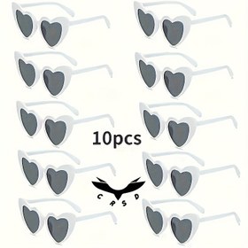 Resim 10 adet Şık Kalp Şekilli Moda Gözlük - Beyaz Çerçeve ile Gri Lens, Düğünler, Partiler ve Fotoğraf Malzemeleri için Mükemmel, Erkekler ve Kadınlar için Şık Aksesuar, Düğün Aksesuarları | Şık Moda Gözlükleri | Dayanıklı Gözlükler, Düğünler için Gözlükler 