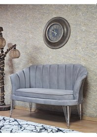 Resim Zafir İkili İstiridye Krom Kaplama Telli Ayak Çay Seti Koltuk Tekli Berjer , İkili Berjer Koltuk Gri 