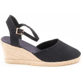 Resim Star Tombis Topuğu Açık Bilekten Bantlı Dolgu Topuk Bayan Siyah Keten Hasır Espadril 