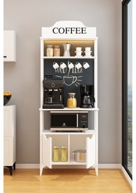 Resim Peru Kahve Köşesi Mikrodalga Fırın Bölmeli Ajda Ledli Çok Amaçlı Mutfak Dolabı Beyaz 