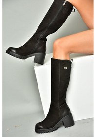 Resim Fox Shoes R654034003 Siyah Hakiki Deri Kalın Topuklu Kadın Çizme Siyah 