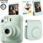 Resim Fujifilm Instax Mini 12 Yeşil Fotoğraf Makinesi-20'li Film-Çerçeve ve Deri Kılıf Seti 