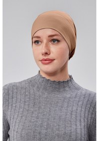 Resim Sonbaharmoda Kadın Tesettür Hazır Pratik Geçmeli Bone Lastikli Kaymaz Sütlü Kahve Sütlü Kahverengi 