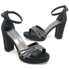 Resim Feles Çapraz Üç Şerit Taşlı 10 Cm Platform Topuklu Kadın Abiye Ayakkabı Siyah-saten 