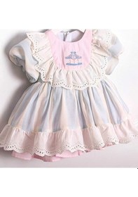 Resim Carousel Nakış Detaylı Kız Bebek Elbise Mavi 