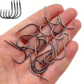 Resim 50 adet Yüksek Karbonlu Çelik Balıkçılık Kancaları, Dikenli #1-10, Keskin ve Dayanıklı Uçan Balıkçılığı için, Deniz Balıkçılığı Aksesuarları, Siyah - Sazan ve Deniz Balıkçılığı İçin Mükemmel 