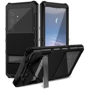 Resim R-just Samsung Galaxy Uyumlu S24 Ultra Darbeye Dayanıklı Kılıf Kickstand Damla Geçirmez Kapak Temperli Cam Filmi 