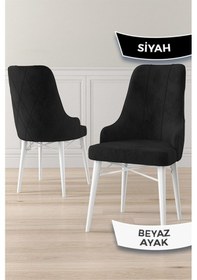 Resim Canisa Neta Serisi, 1.sınıf Babyface Kumaş ,beyaz Gürgen Ayak, 8 Adet Siyah Yemek Odası Sandalye Sandalye Siyah Ayaklar Beyaz 