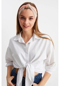 Resim Kadın Fenomen Style Pamuklu Penye, Kaymaz, Yumuşak, Esnek, Saç Bandı Bandana - Tek Ebat / Bej-somon Bej-somon 