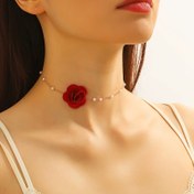 Resim 1pc Elegant Coquette Stili 18K Altın Kaplama Sahte İnci Kolye ile Akrilik Elyaflı Çiçek, Gündelik Giyim, Partiler, Düğünler ve Özel Etkinlikler için Çok Yönlü 