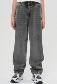 Resim HayKids Unisex Çocuk Dizden Dikişli Geniş Paça Bol Kesim Wide Leg Baggy Alt Giyim Denim Kot Pantolon 