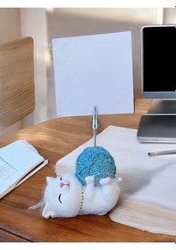 Resim Mavi Sim Yumak Tutan Yatan Kawaii Kedi Temalı Not Tutacağı Fotoğraf Tutacak Tutucu Ofis Hediyelik Simli Mavi 