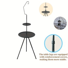 Resim Lamp Holder ile Taşınabilir Katlanabilir Dış Mekan Masa - Metal Tripod Kararlı Tasarım, Kamp, Barbekü, Piknikler, Havuz Kenarı, Bahçe ve Plaj için Çift Katmanlı Kompakt Katlanabilir Kahve Masası - Dayanıklı Çizilmeye Karşı Dayanıklı Yüzey, Dış Mekan için Masa, Piknik Gereksinimleri, Şık Günlük Stil, Güçlendirilmiş Bacaklar 