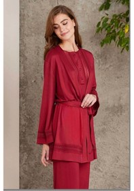 Resim Pierre Cardin 2800 Kadın Penye Dantelli Sabahlıklı Pijama Takım-bordo Bordo 