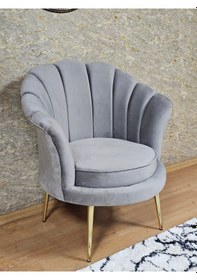 Resim Zafir Tekli İstiridye Gold Kaplama Sivriltme Ayak Çay Seti Koltuk Tekli Berjer , Balkon, Salon, Ofis Gri 