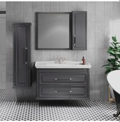 Resim Denko Albatros 100 Cm Mdf Gri Banyo Dolabı Takımı + Boy Dolabı Gri 