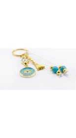 Resim El Yapımı Turkuaz Doğal Taşlı Püsküllü Göz Figürlü Araba Dikiz Ayna Süsü, Hediyelik Çanta Süsü 