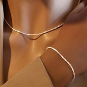 Resim 1 adet Glittery Twist Zincir Bilezik ve Kolye Seti - Altın Tonlu, Parlayan Bakır Kadınlar için Takı, Çok Yönlü Günlük ve Parti Giyimi, Her Gün Aksesuarı | Twist Zincir Tasarımı | Parlayan Bitiş, Glitter Takı 