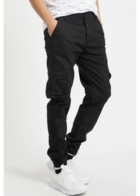 Resim Erkek Kargo Jogger Pantolon Rahat Kesim Lastikli Paça Siyah 