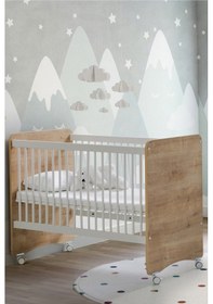 Resim Babywhen 1026 - Tekerlekli Kademeli Pratik Bebek Beşik 60x120 Ahşap 
