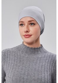 Resim Sonbaharmoda Kadın Tesettür Hazır Pratik Geçmeli Bone Lastikli Kaymaz Gri Gri 