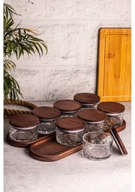 Resim Snippy Milla Yuvarlak 10parça Ahşap Vakum Kapaklı Cam Kahvaltılık Ahşap - Şeffaf 