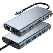 Resim 11In1 Type-C To Usb Hub Port Hdmı 4Xusb Lan Vga Sd Card Çevirici 